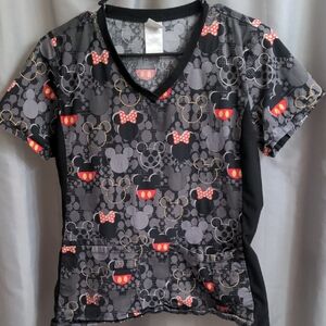 Disney Black and Gray Short Sleeve Scrub Top S